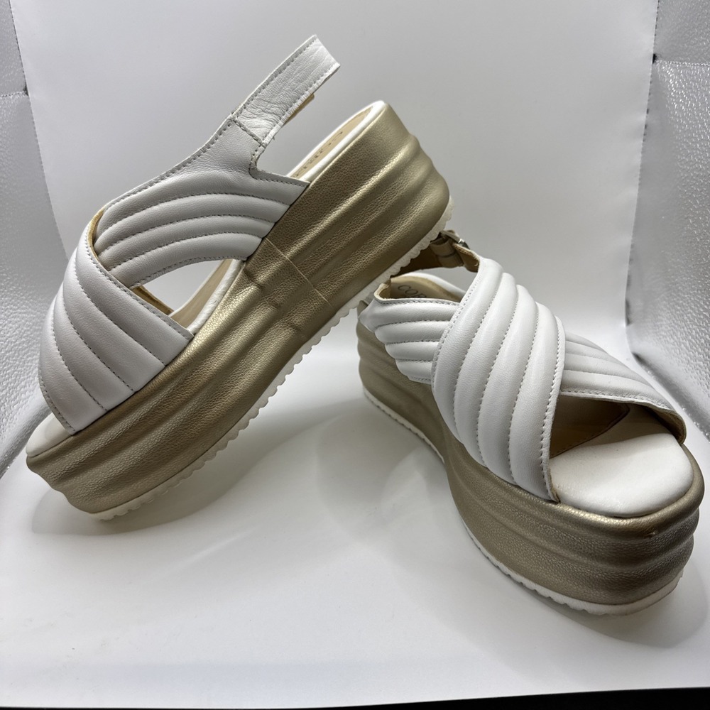 Cordani Yvonne Platform Wedge Sandals Tan Golden White  Womens 40 Made in Italy